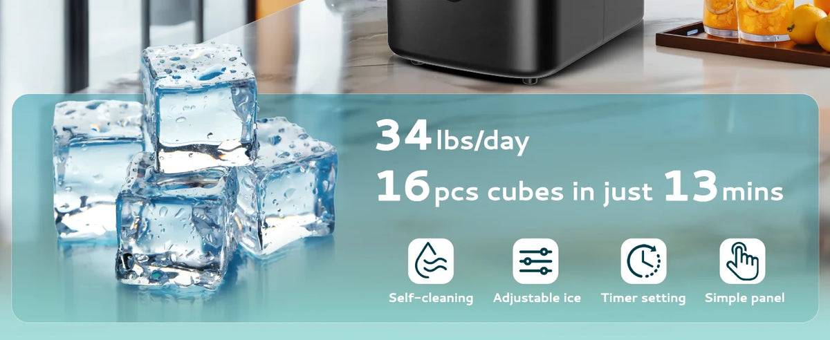 Euhomy Ice Maker Machine 15kg/24h Production 16 Cube/13