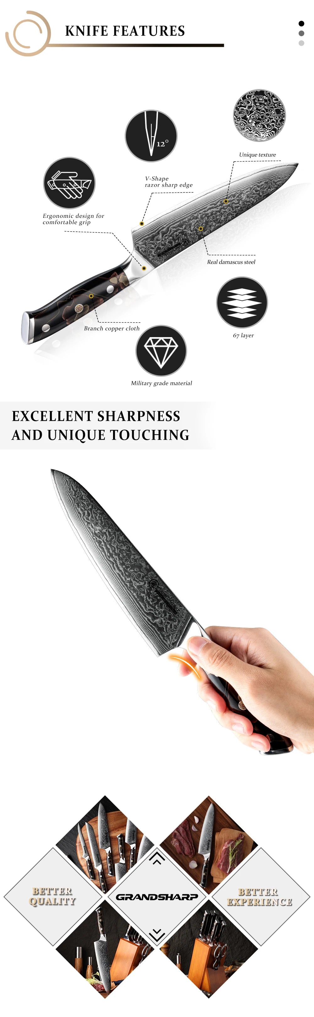 Grandsharp High Quality 1-10pcs Knife 67 Layers Damascus