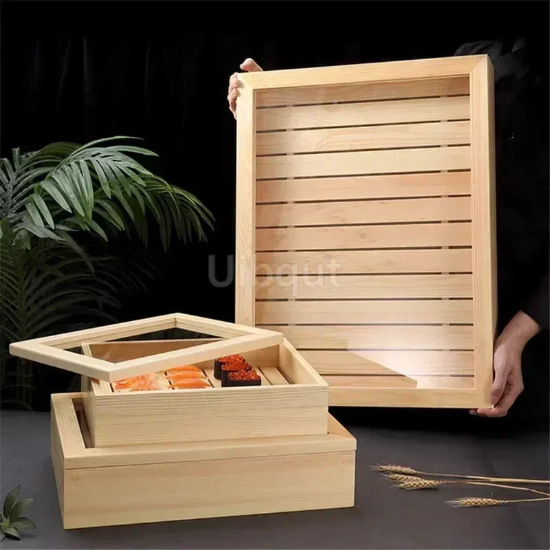 Japanese Cuisine Wooden Sashimi Sushi Box Lid Fish