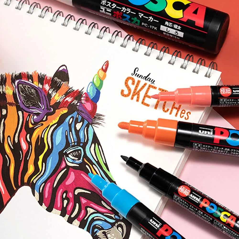 Uni Posca Markers Colors Pc-1m/3m/5m Acrylic Gift Box
