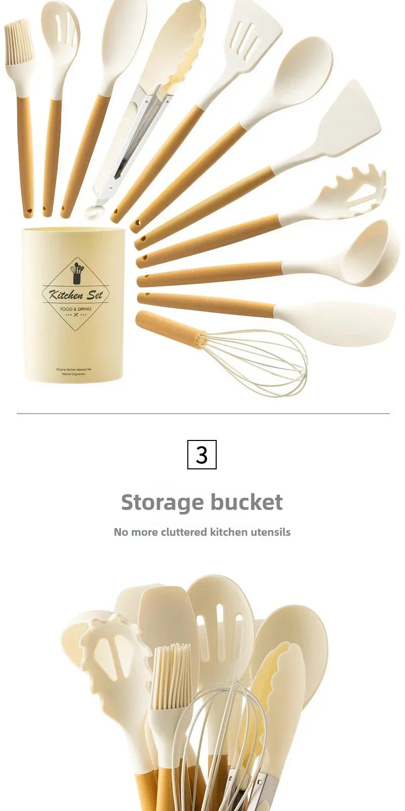 Silicone Cooking Utensils Turner Tongs Spatula Spoon Brush