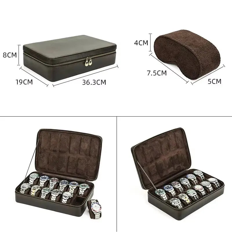 Vintage Leather Watch Box Organizer Men Travel Storage