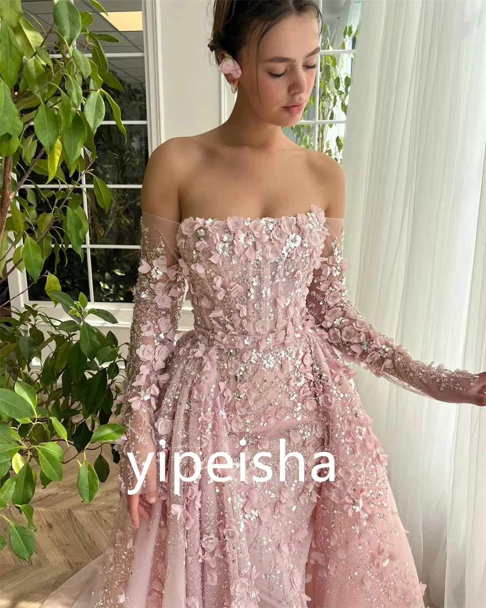 Customized Intricate Elegant Off-The-Shoulder Ball Gown Party