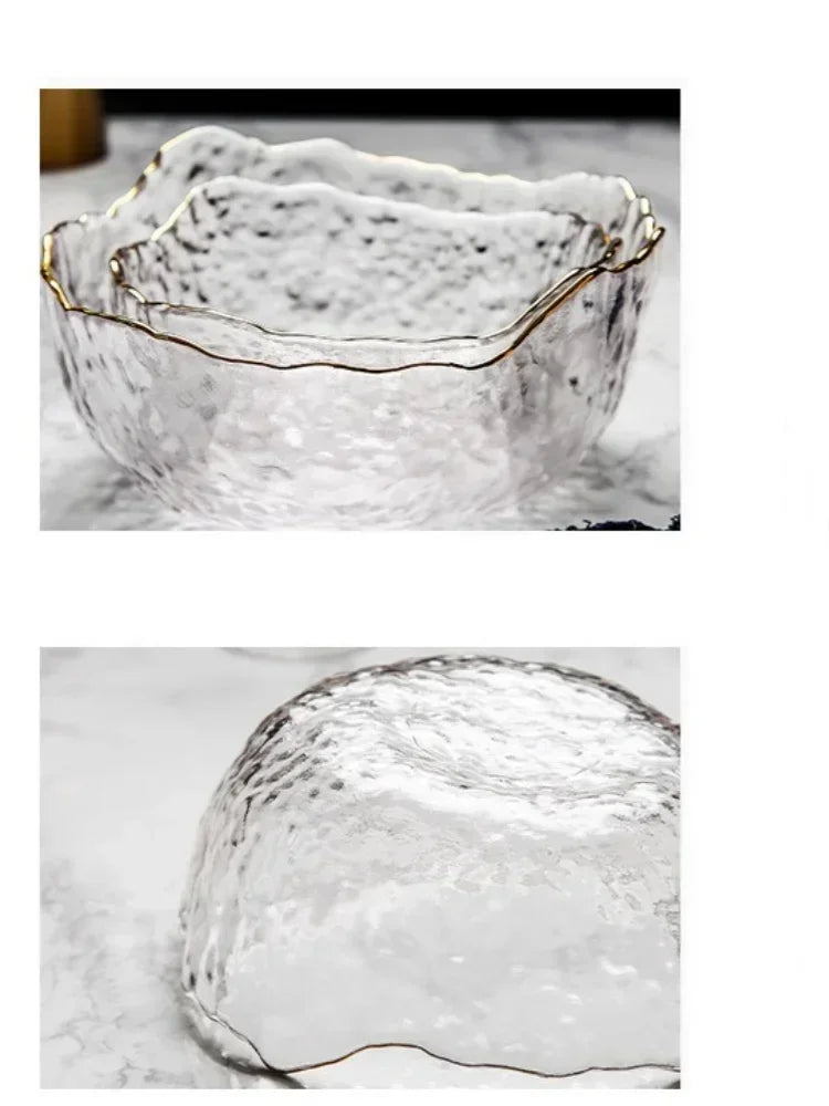380/750/1450ml Salad Glass Bowl Gold Edge Fruit Candy