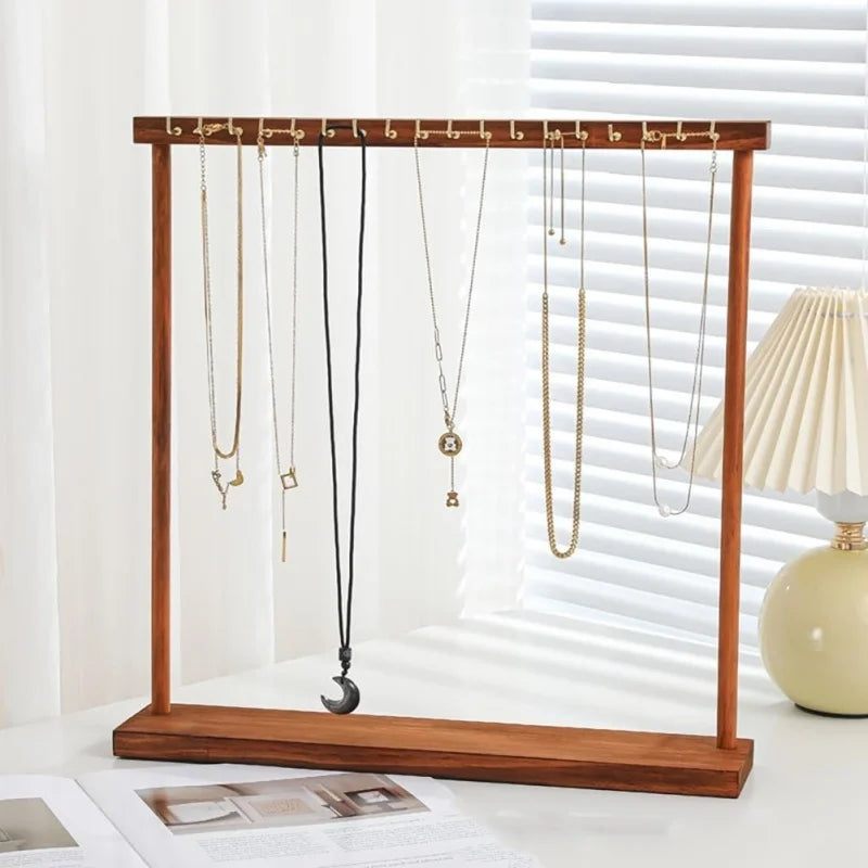 Jewelry Organizer Display Stand Wood Necklace Hanging Countertop