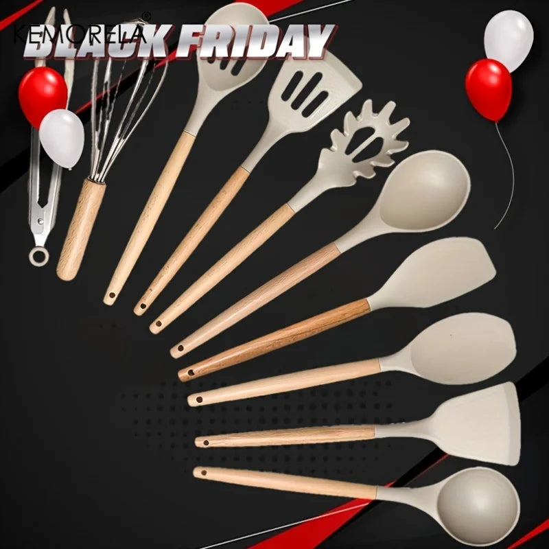 Kemorela 10pc Silicone Cooking Utensils Heat Resistant Non-Stick