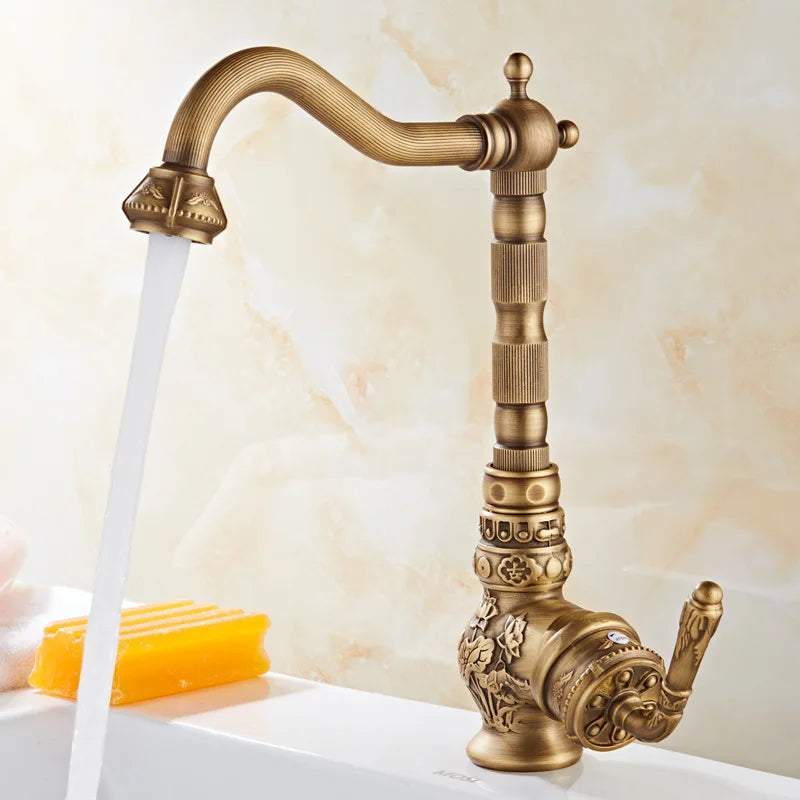 Faucet Vintage Antique Cold Rotating Bathroom Sink Carved