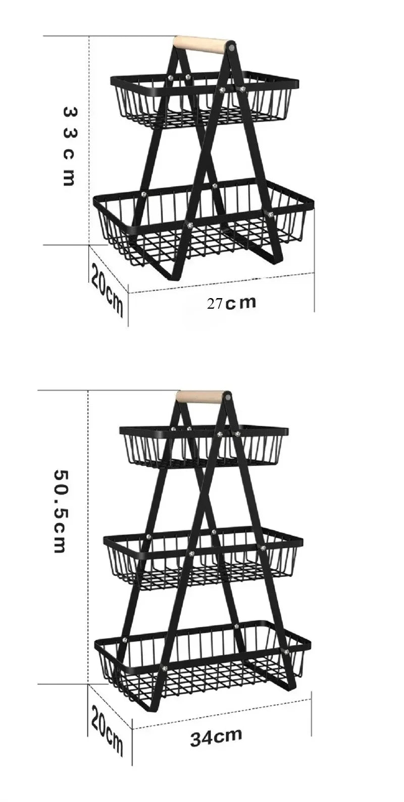 Tiers Countertop Fruit Basket Iron Art Organizer Fruits