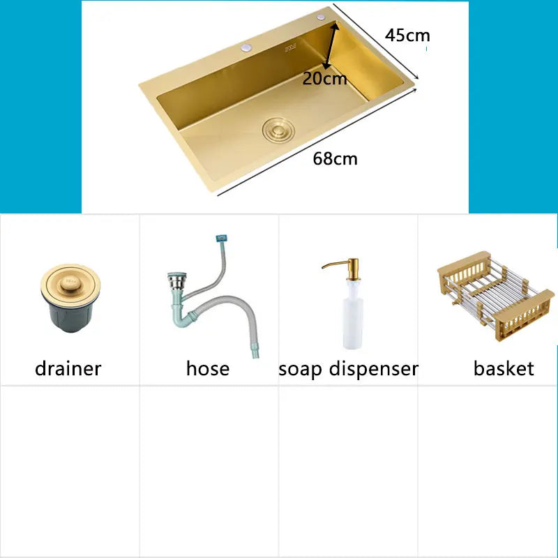 Gold Sink Above Counter 304 Stainless Steel Bowl