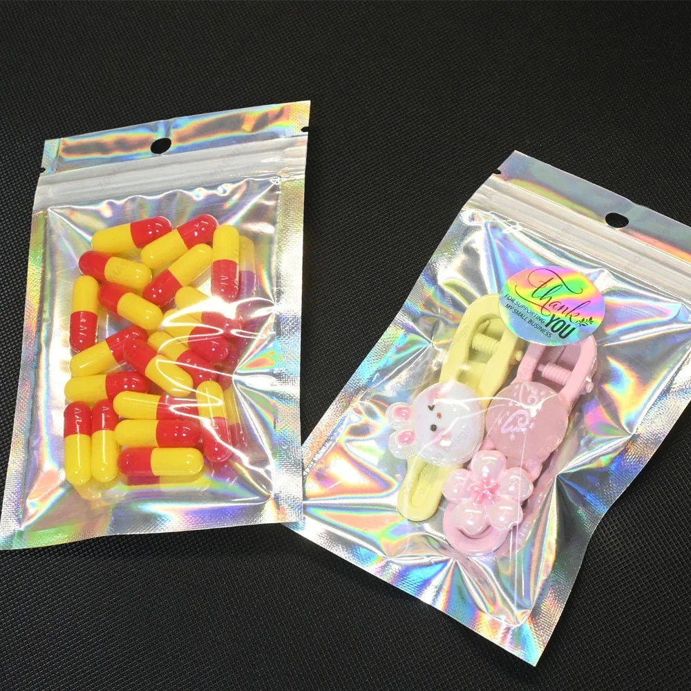 1-400pcs Plastic Laser Sealing Bags Color Holographic Candy