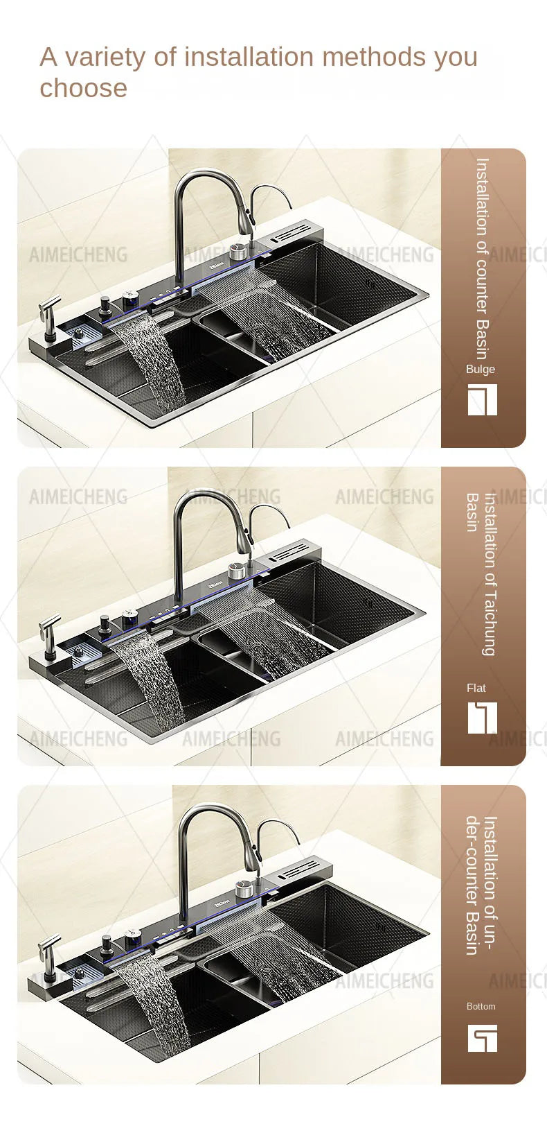 Smart Piano Key Waterfall Large Sink 304 Stainless