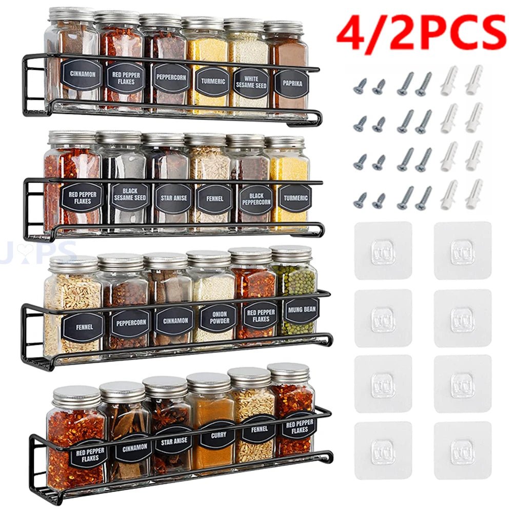 4/2pcs Spice Rack Organizer Wall Mount Storage Racks