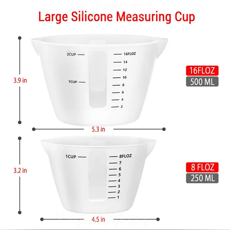 500ml & 250ml Large Silicone Measuring Cups Resin