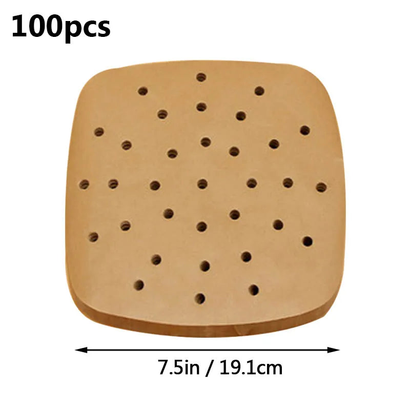 100pcs Air Fryer Liner Non-Stick Steamer Pad Baking