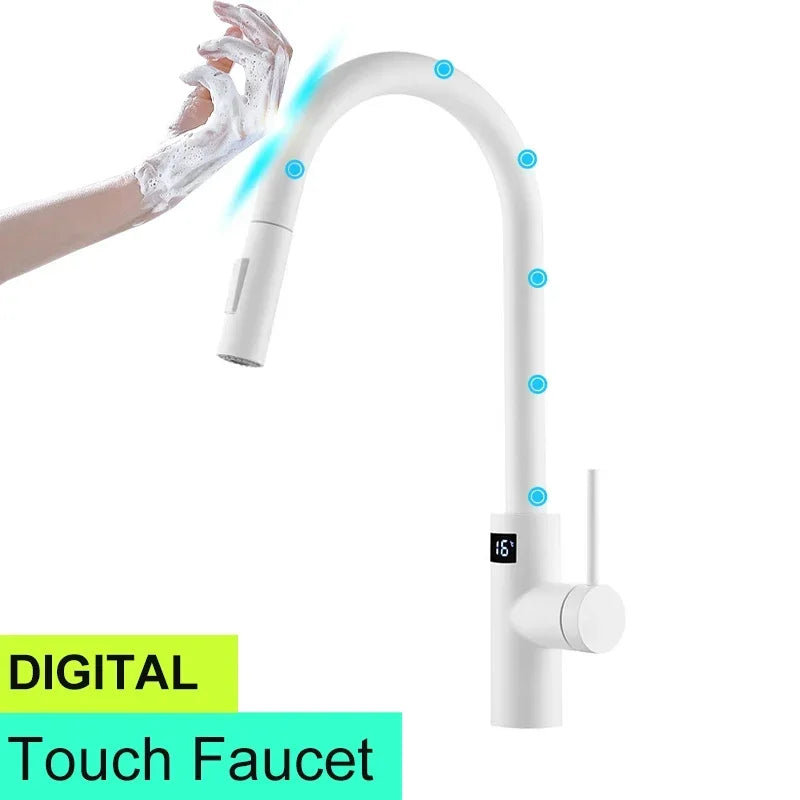 Smart Digital Touch On Faucets Pull Down Cold