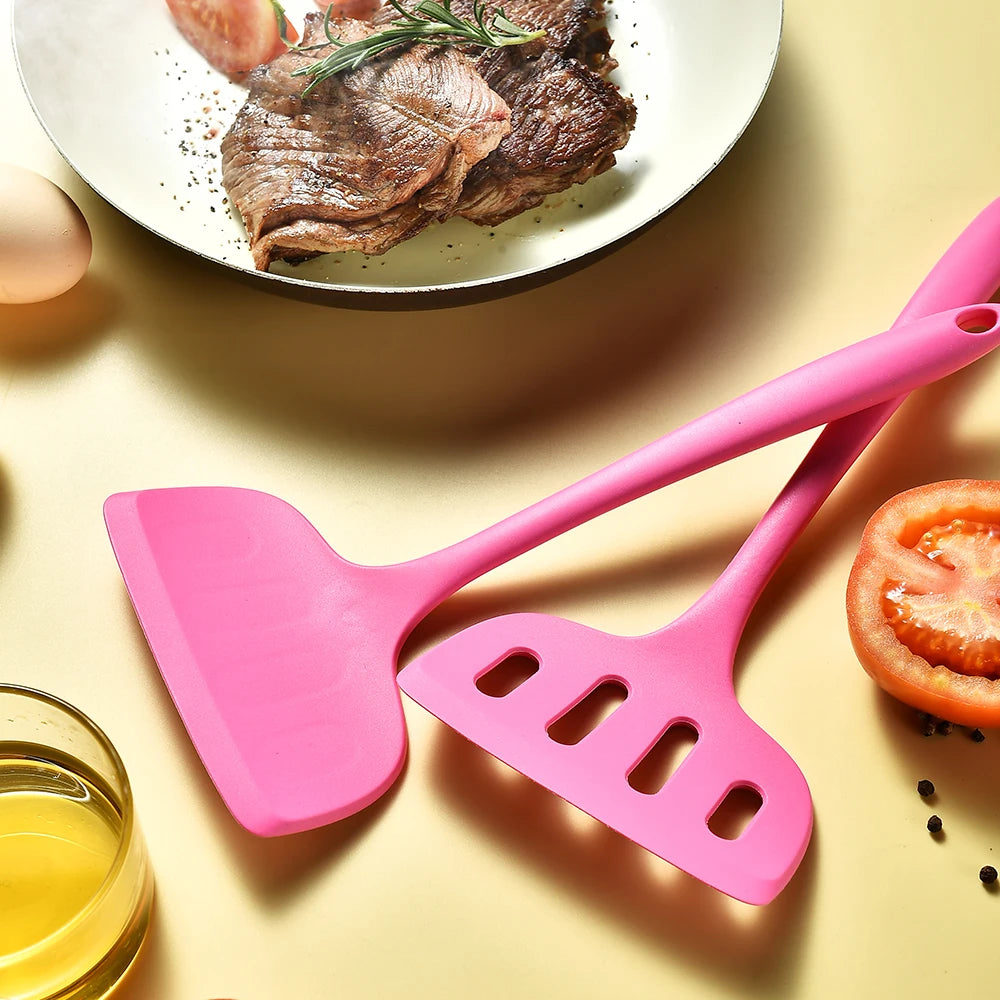 1/6pcs Pink Silicone Utensil Non-Stick Pans Silicone Spatula