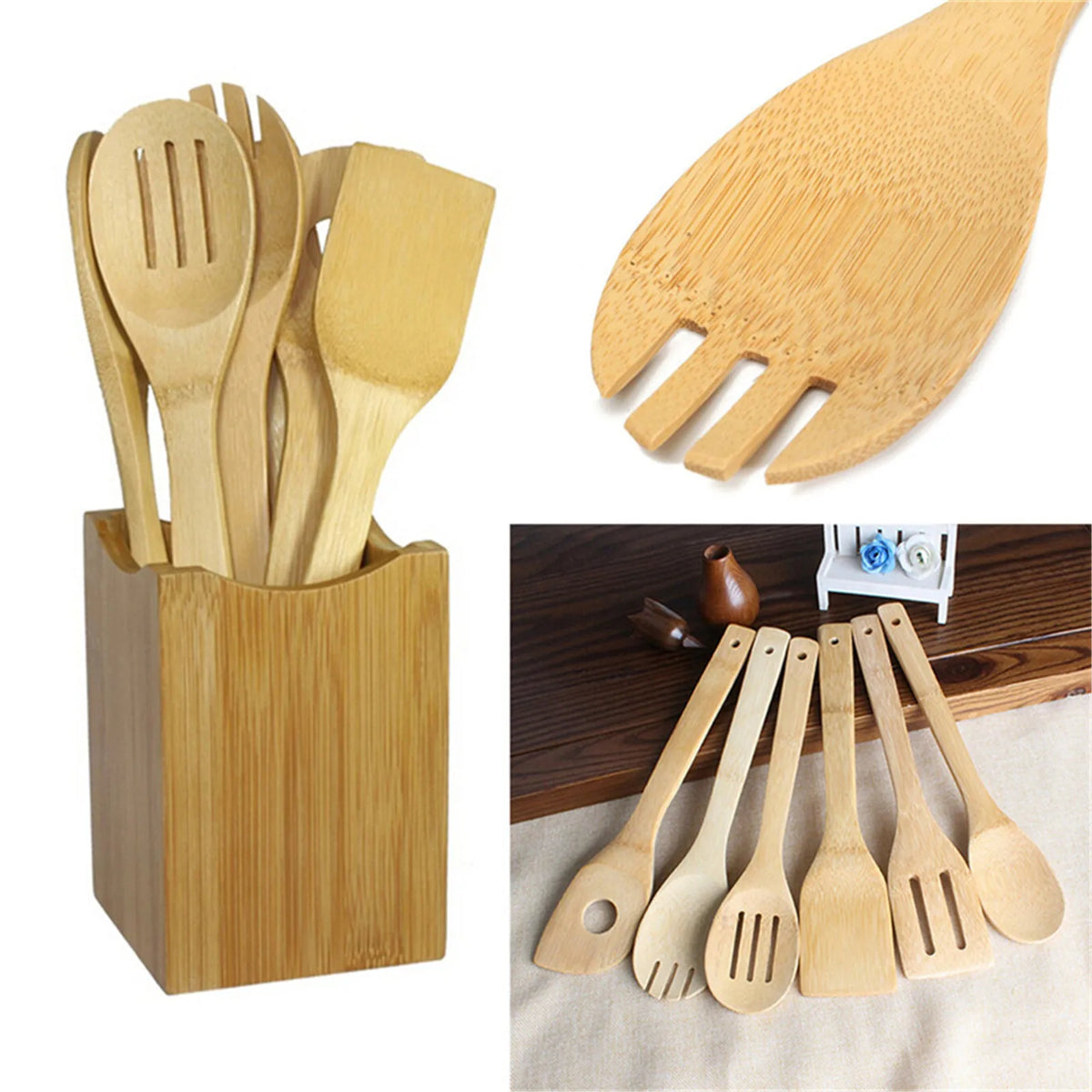 Wooden Spoons Cooking 6-Piece Nonstick Bamboo Cooking Utensils