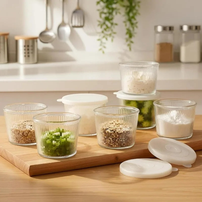 4/6pcs Small Glass Bowl Lid Clear Stripe Glass