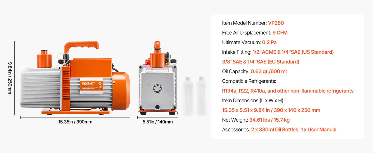 Succebuy Vacuum Pump & Oil Bottle 5cfm/4cfm/5cfm 1-Stage