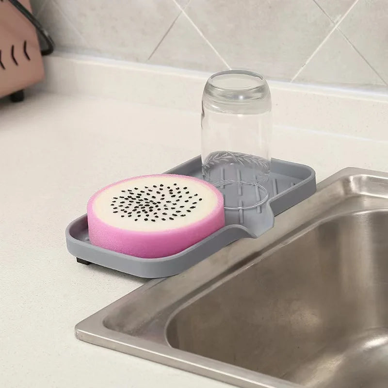 Sink Silicone Tray Drain Soap Sponge Storage Holder