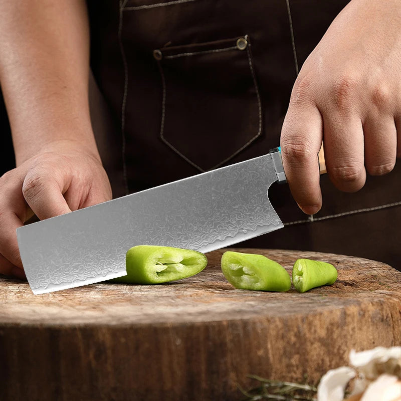 Vg10 Damascus Steel Chef Knife Blue Resin Wood