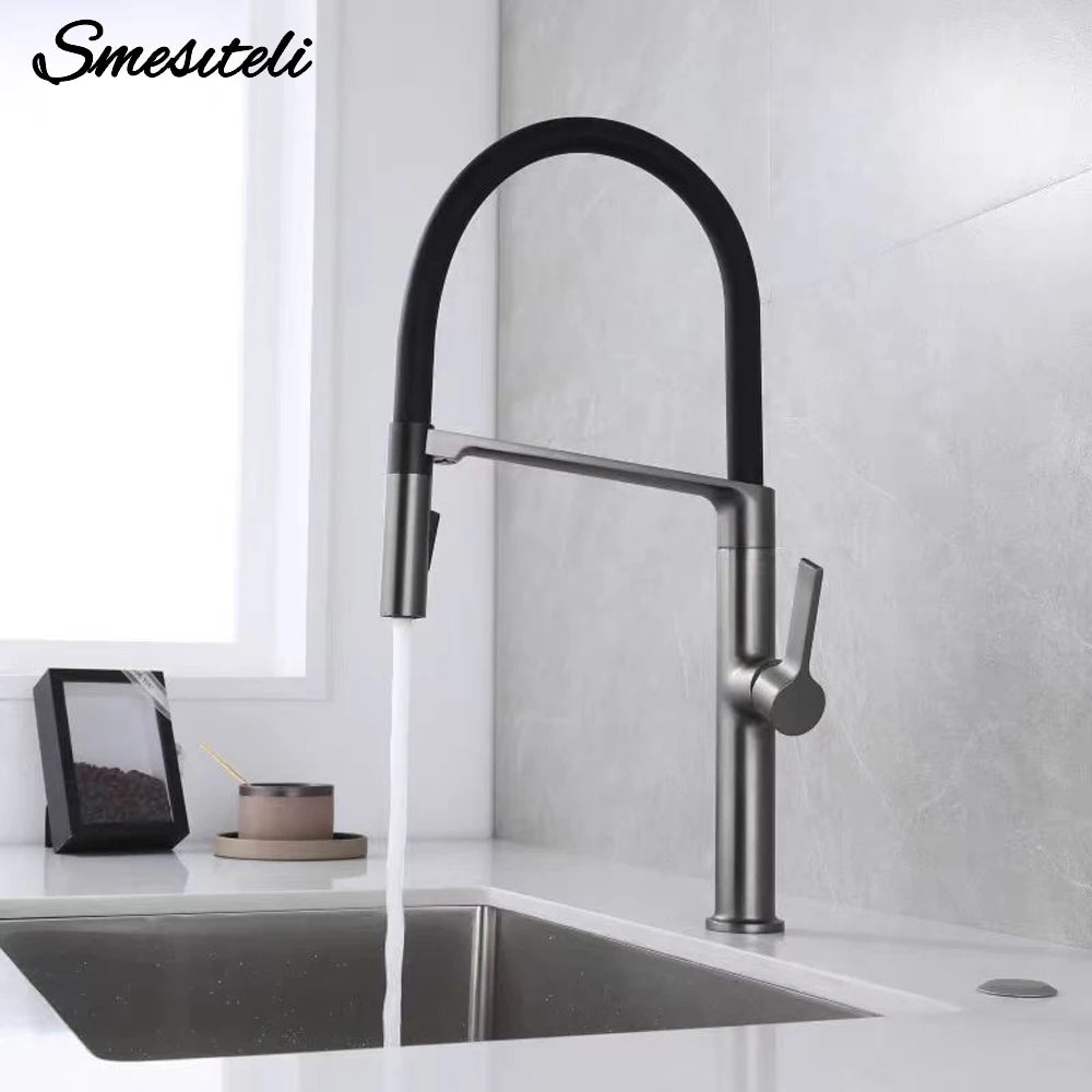 Gunmetal Rubber Faucet Mixer Rotation Pull Down Stream