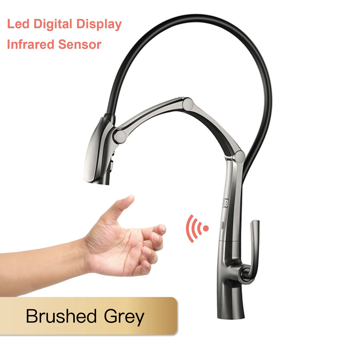 Aitana Gun Grey Luxury Brass Led Display Faucet
