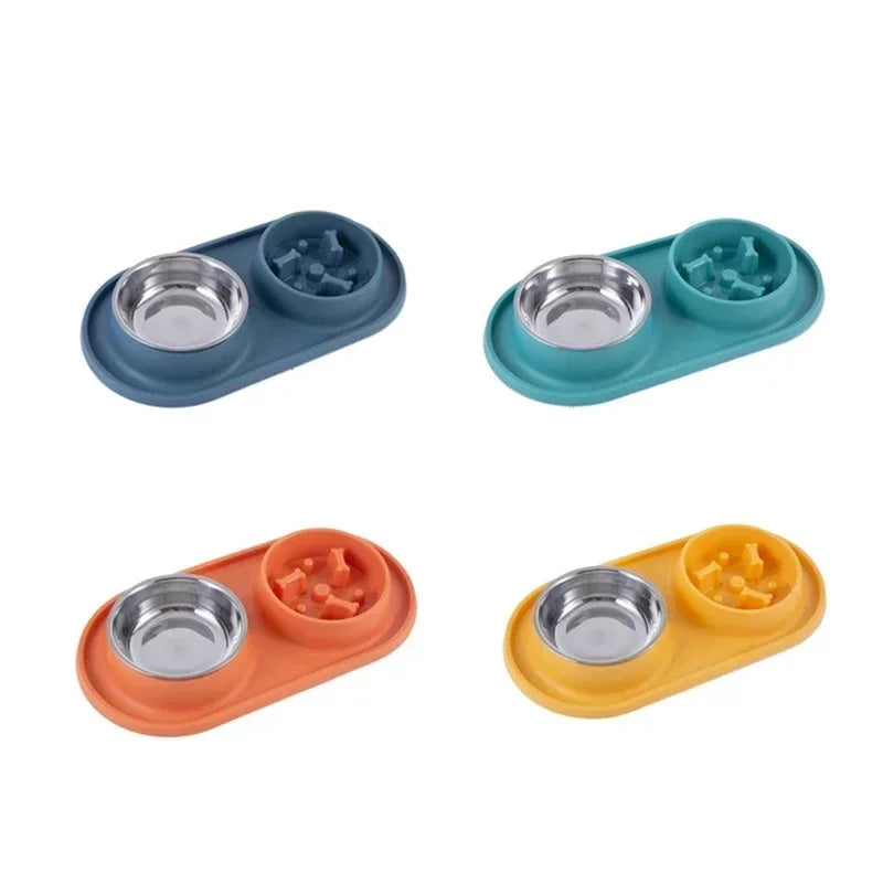 Dog Double Bowl Silicone Mat Cat Pet Food