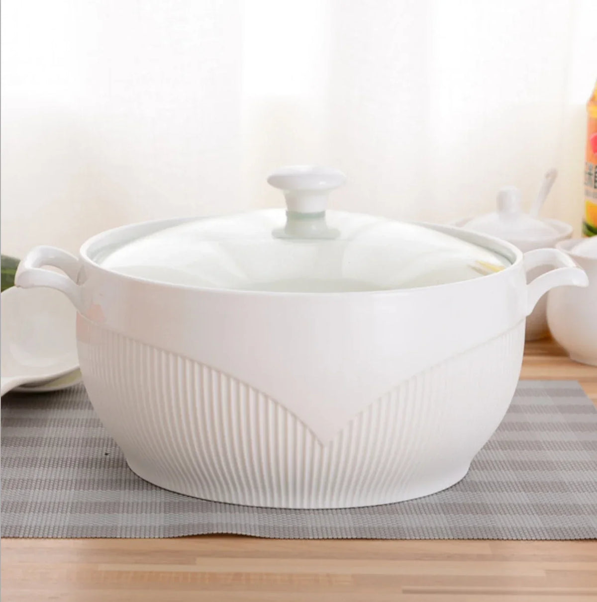 Ceramic Soup Pot White Round Nordic Phnom Penh