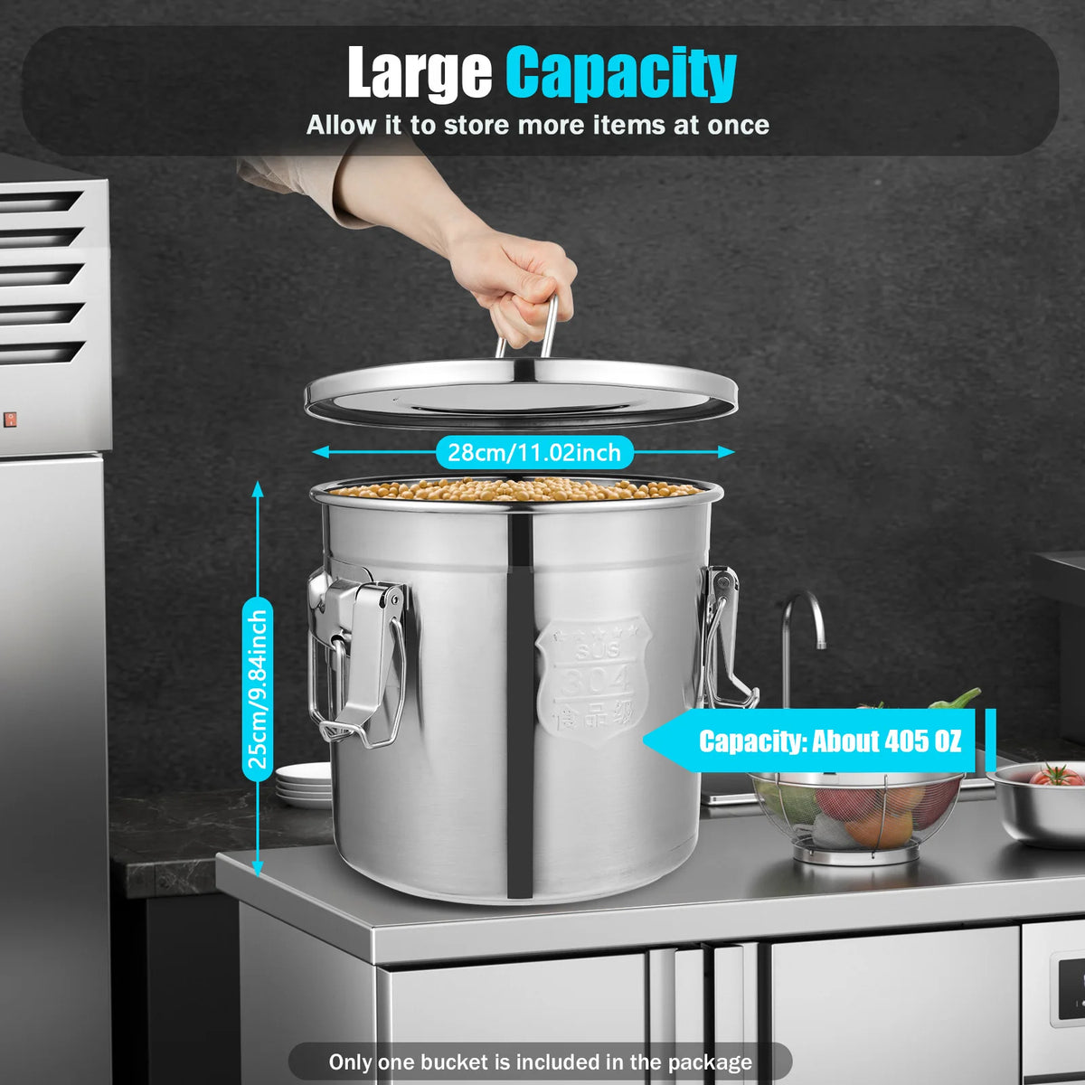 Bymaocar 12l 304 Stainless Steel Cereal Container Metal