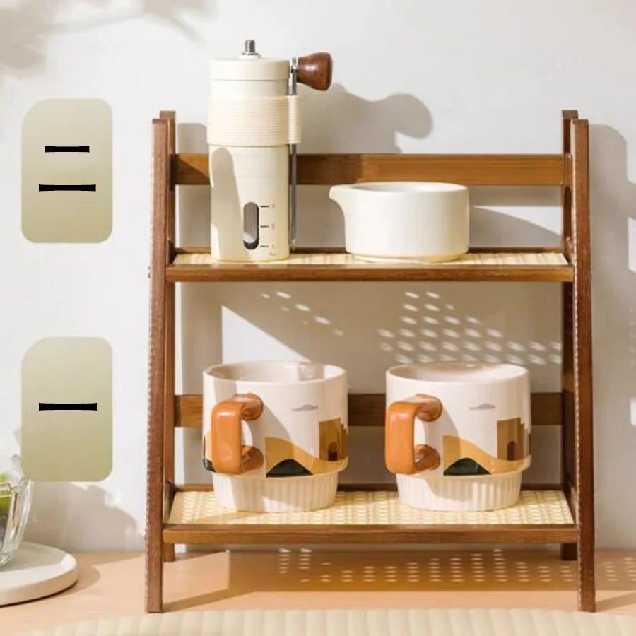 Countertop Organizer Layer Coffee Cup Holder Multipurpose Bamboo
