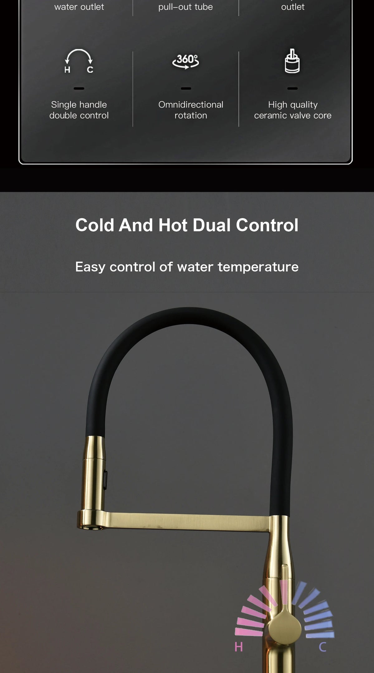 Luxury Brushed Gold Brass Pull Out Faucet Ceramic