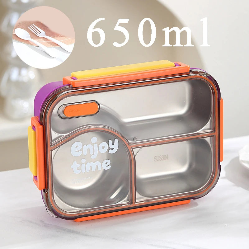 304 Stainless Steel Divided Lunch Box Fork Multi-Compartment