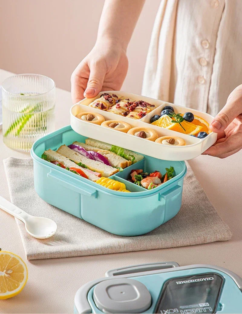 Lunch Box Compartment Wheat Straw Bento Carrying Handle