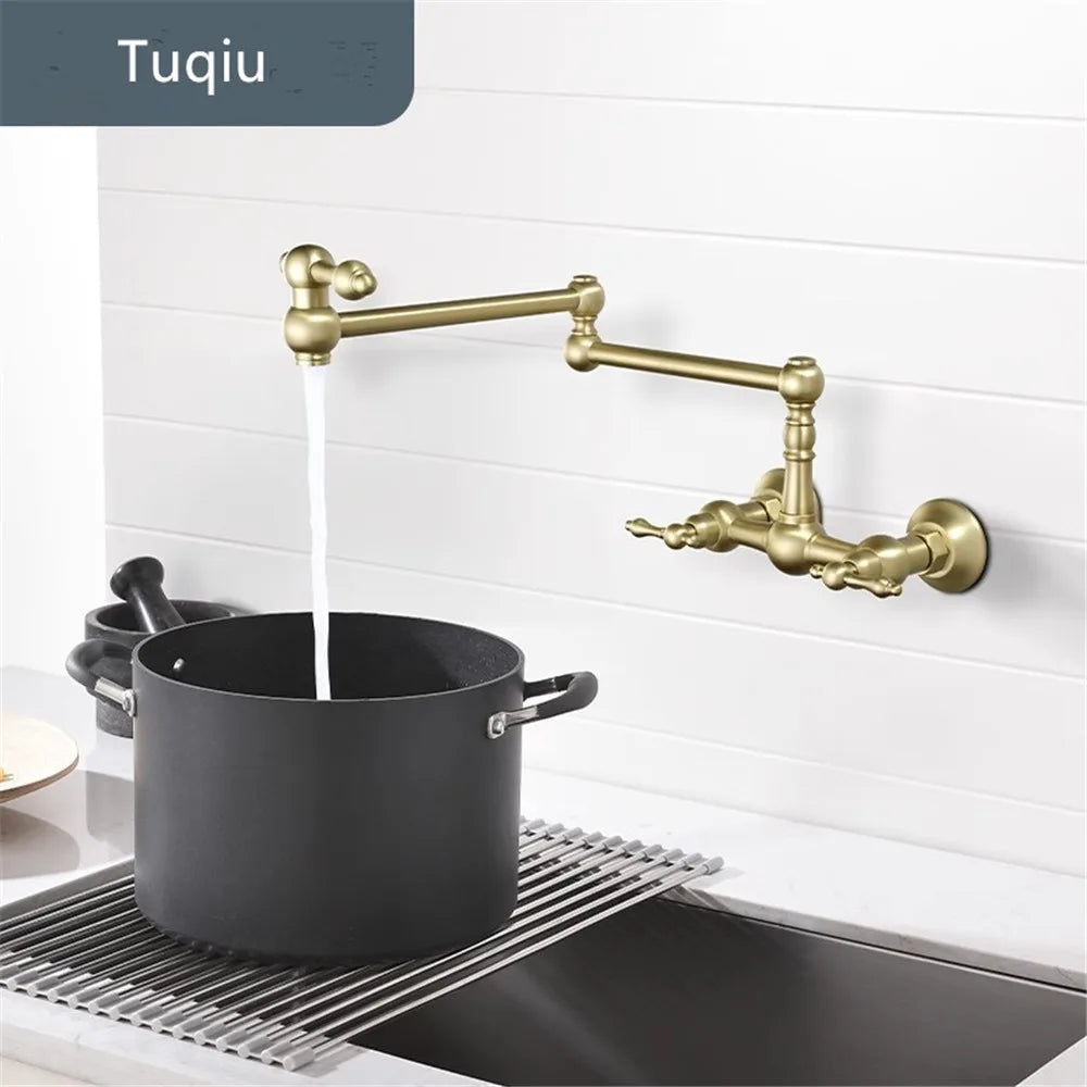 Brushed Gold Pot Filler Tap Black Foldable Faucet