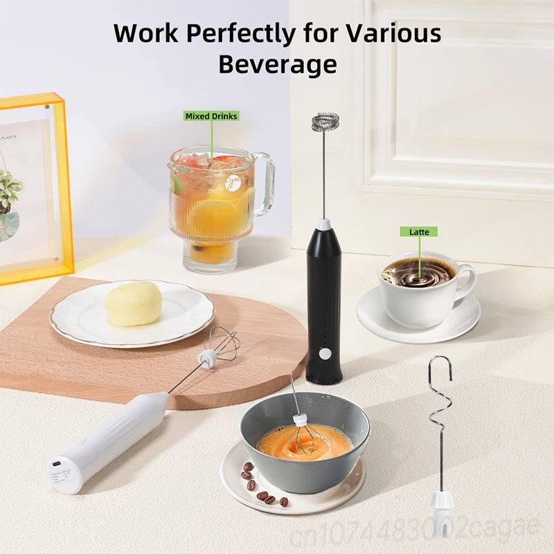 Electric Milk Frother Egg Beater Wireless Type-C Charging