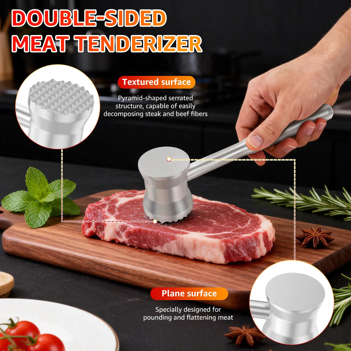 Meat Tenderizer Hammer Double-Sided Meats Hammer Stainless