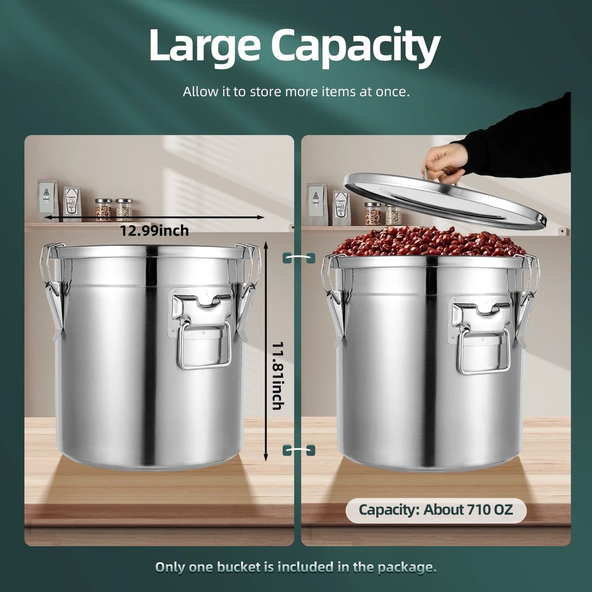 21/33l Stainless Steel Storage Bucket Lid & Handles