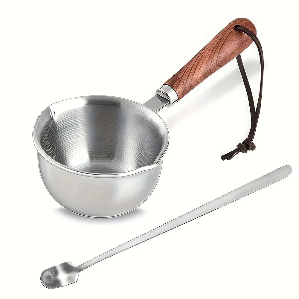 Stainless Steel Melting Pot Wooden Handle Stainless Steel