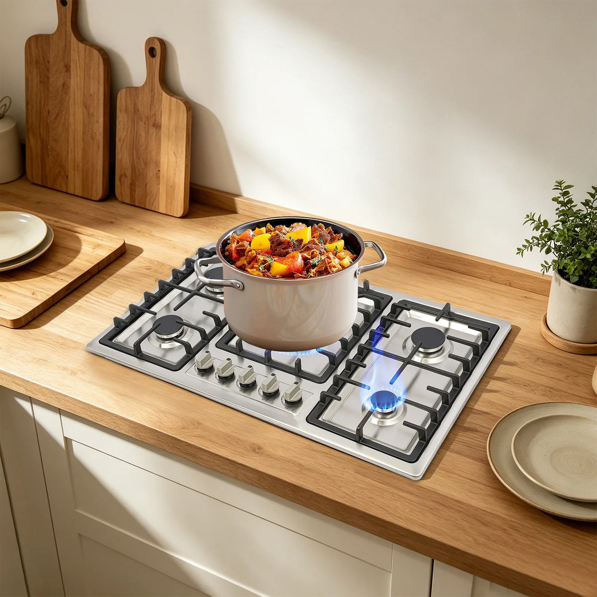 5-Burner Stainless Steel Gas Cooktop 3kw Max Output