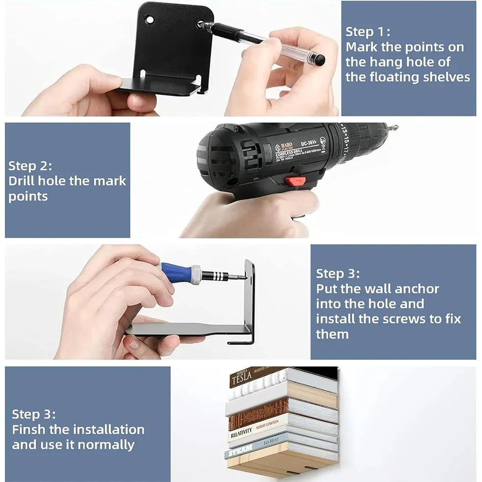 2pcs Invisible Floating Bookshelf Hidden Bookshelf Wall-Mounted
