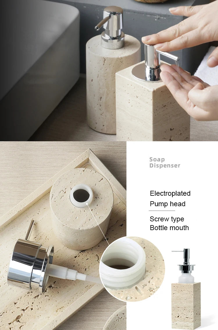 Beige Travertine Bathroom Natural Marble Soap Dispenser Soap