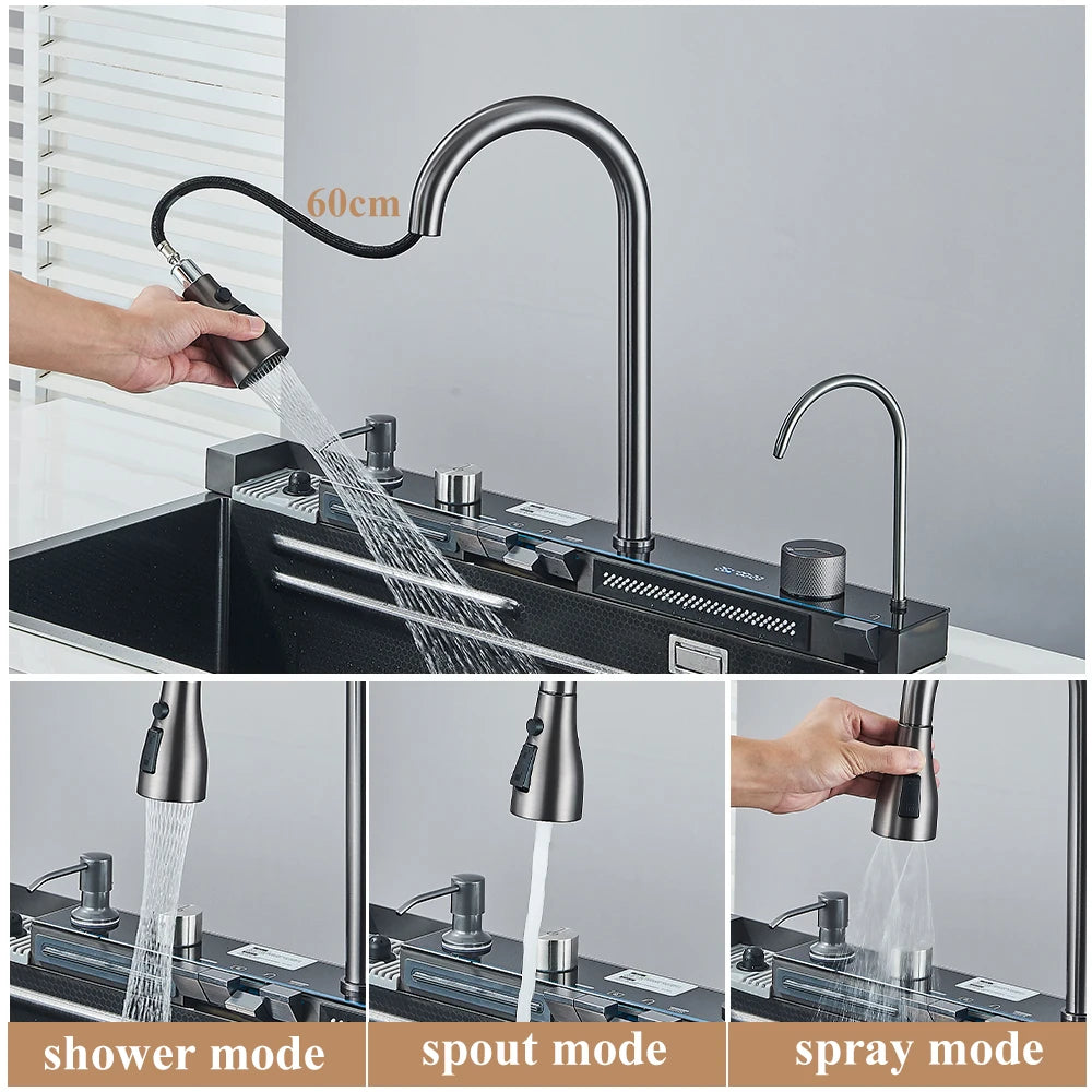 304 Stainless Steel Waterfall Sink Digital Display Large