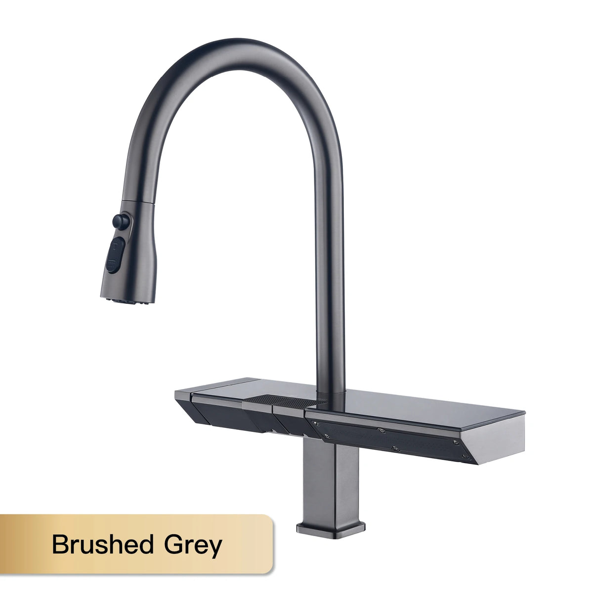 Luxury Digital Display Brass Grey Faucet Pull-Out Design
