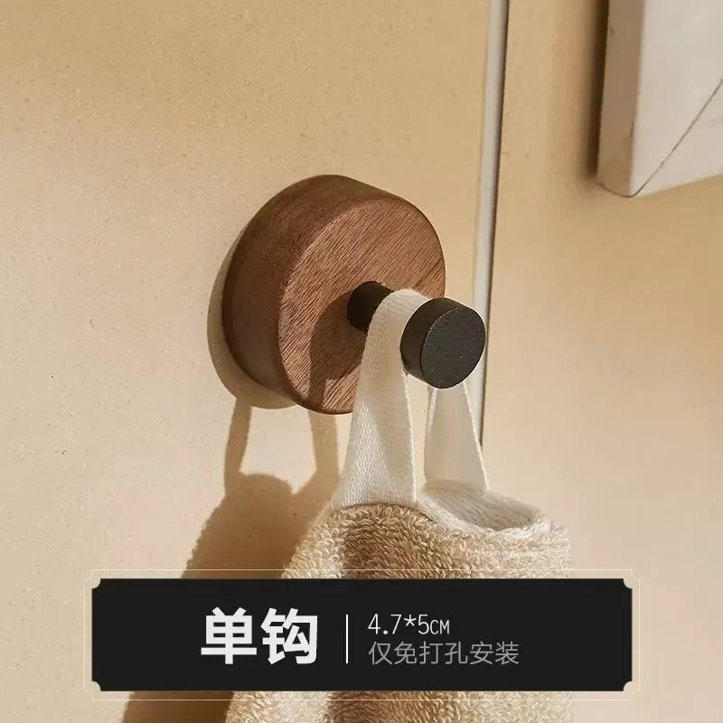 Walnut Wood Black Bathroom Hardware Bathroom Towel Rack