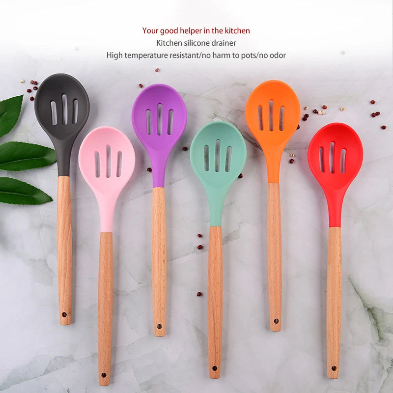 1pc Silicone Skimmer Colander Slotted Serving Spoon Salad