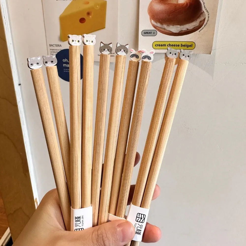 Cute Dog Cat Long Chopstick Animal Wooden Noodle