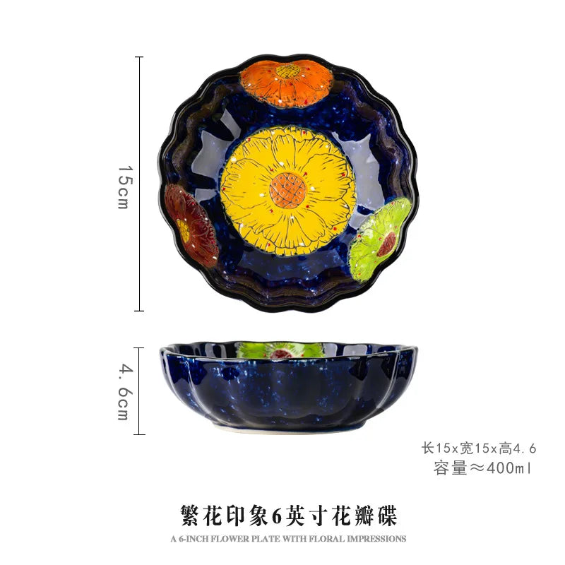 Ceramic Fruit Dessert Salad Bowl Plate Creative Retro