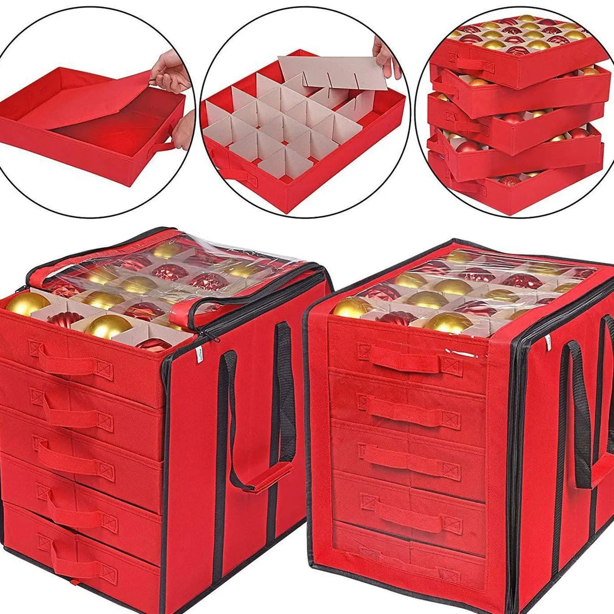 Christmas Ornament Storage Box Container Bin Dividers Drawer
