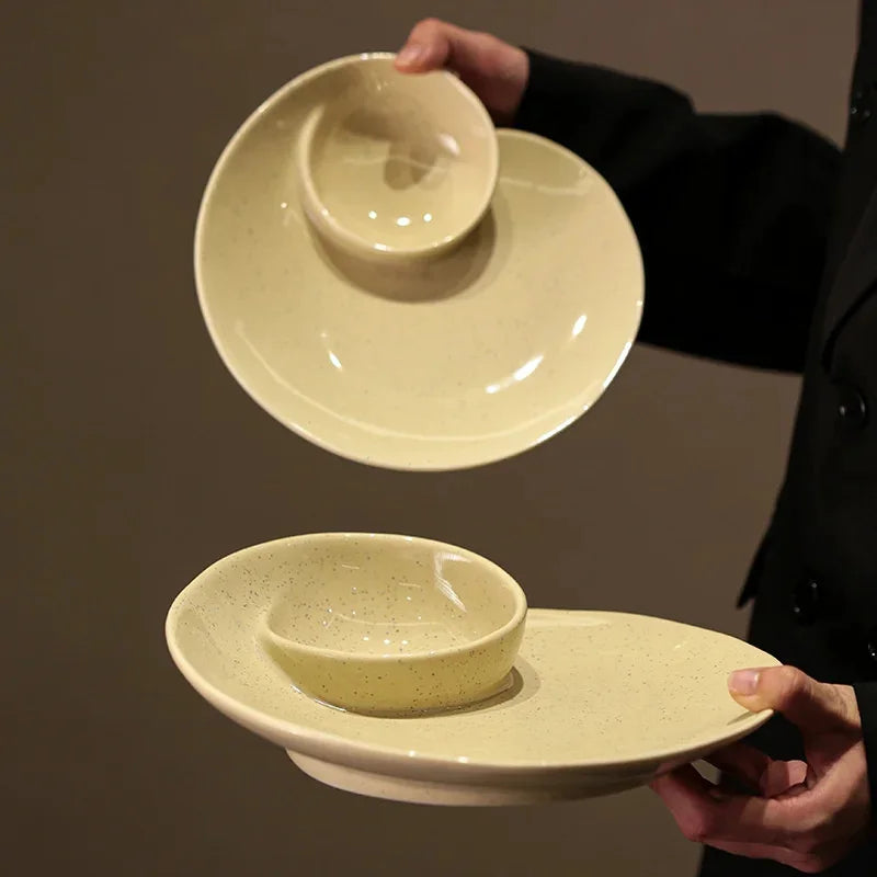 Ceramic Conch Plate Divided Dinner Plate Sauce Dish